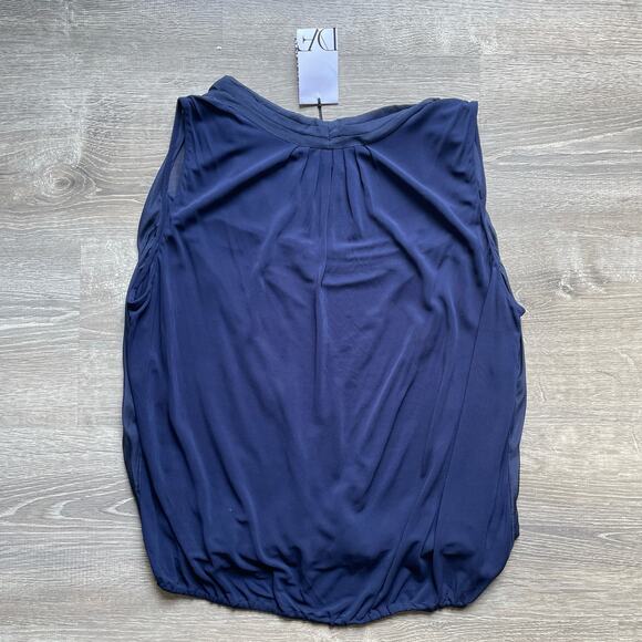 Diane Von Furstenburg NWT Navy Top / Sz L / Faux Wrap / Sleeveless / Designer - Picture 5 of 8